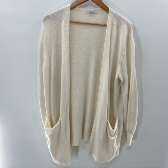 Madewell Cozy Walker Cream Colored Alpaca Wool Blend Open Cardigan Pockets Small - Picture 2 of 13